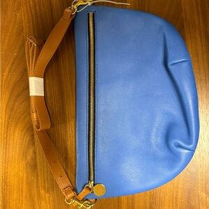 Clare V Blue Crossbody Bag with Tan Strap